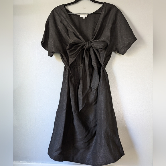 Vetta Convertible Wrap Linen Blend Dress Short Black Minimalist Preppy XS - Picture 5 of 11